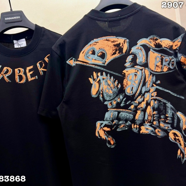 Áo Phông Nam Nữ In Chữ BBR Cổ Phối Hình Ngựa Chiến Cam Xám Loang Sau Lưng Áo Thun Cộc Tay Cho Boy Phố Đi Chơi 2023