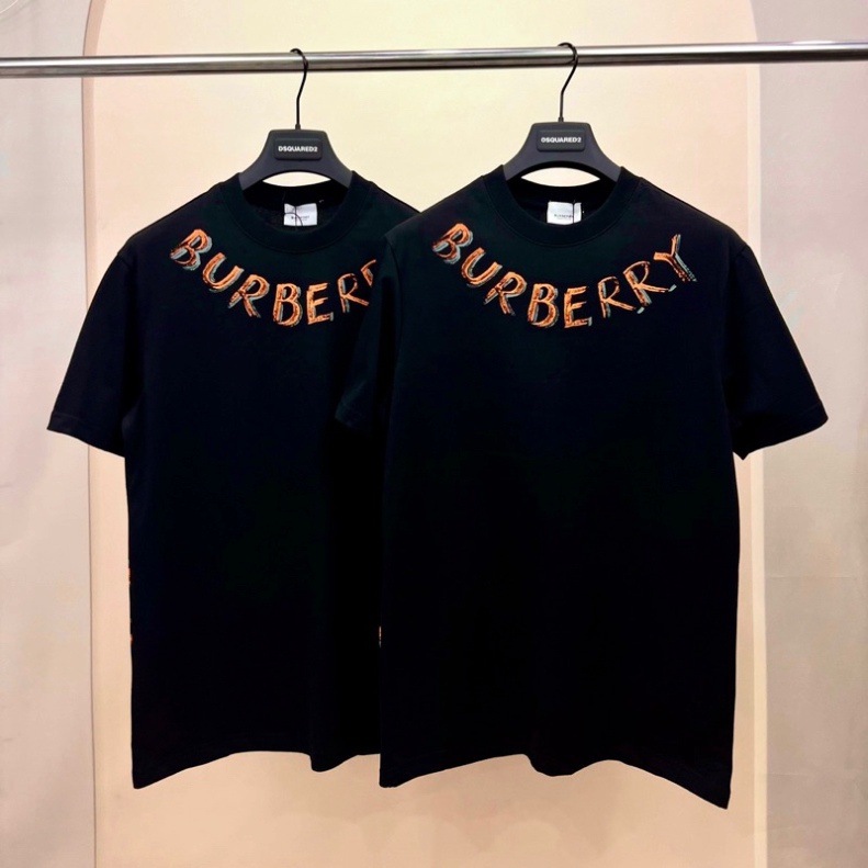 Áo Phông Nam Nữ In Chữ BBR Cổ Phối Hình Ngựa Chiến Cam Xám Loang Sau Lưng Áo Thun Cộc Tay Cho Boy Phố Đi Chơi 2023