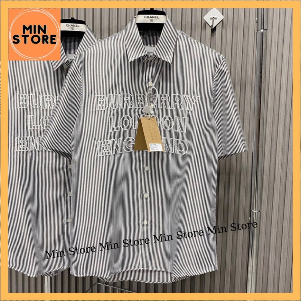 Áo Sơ Mi Kẻ Nam Cộc Tay Kẻ Sọc Đen Trắng Thêu Chữ Burberry London England Sang Trọng Cho Anh Em Boy Phố Đi Chơi 2023