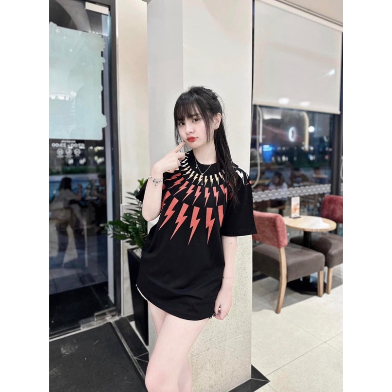 Áo Phông Nam Nữ In Hình Tia Sét Neil Barrett Đỏ Cam Trắng Quanh Cổ . Áo Thun Siêu Cấp Cháy Phố Cho Các Boy Phố 2023 M87