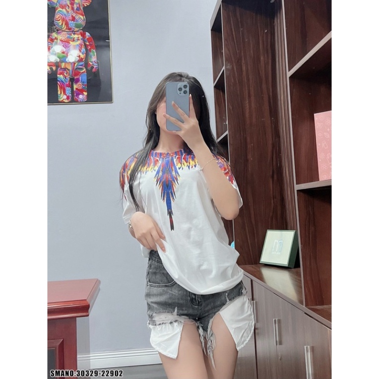 Áo Phông Nam Nữ In Hoạ Tiết Đôi Cánh Burlon Loang Tím Đỏ Vàng Tràn Cổ Hai Mặt . Áo Cộc Tay Siêu Cho Các Boy Phố 2023 A11