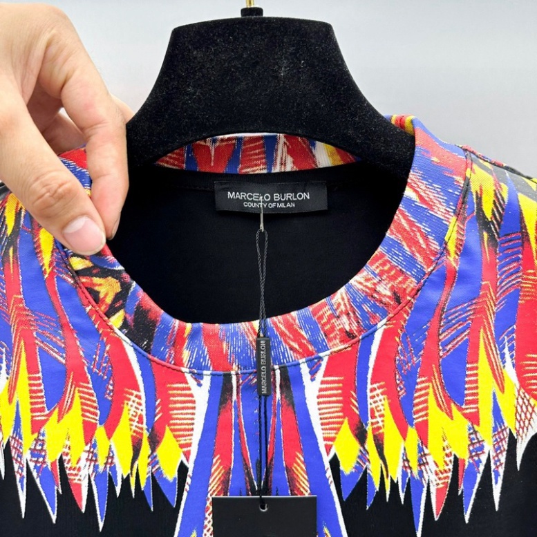 Áo Phông Nam Nữ In Hoạ Tiết Đôi Cánh Burlon Loang Tím Đỏ Vàng Tràn Cổ Hai Mặt . Áo Cộc Tay Siêu Cho Các Boy Phố 2023 A11