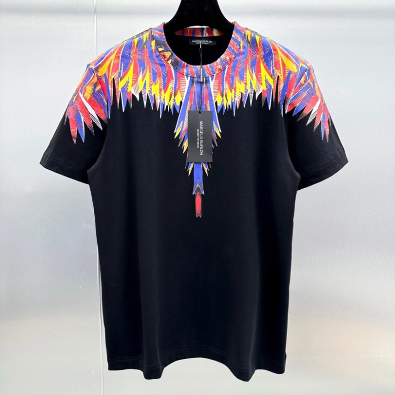 Áo Phông Nam Nữ In Hoạ Tiết Đôi Cánh Burlon Loang Tím Đỏ Vàng Tràn Cổ Hai Mặt . Áo Cộc Tay Siêu Cho Các Boy Phố 2023 A11