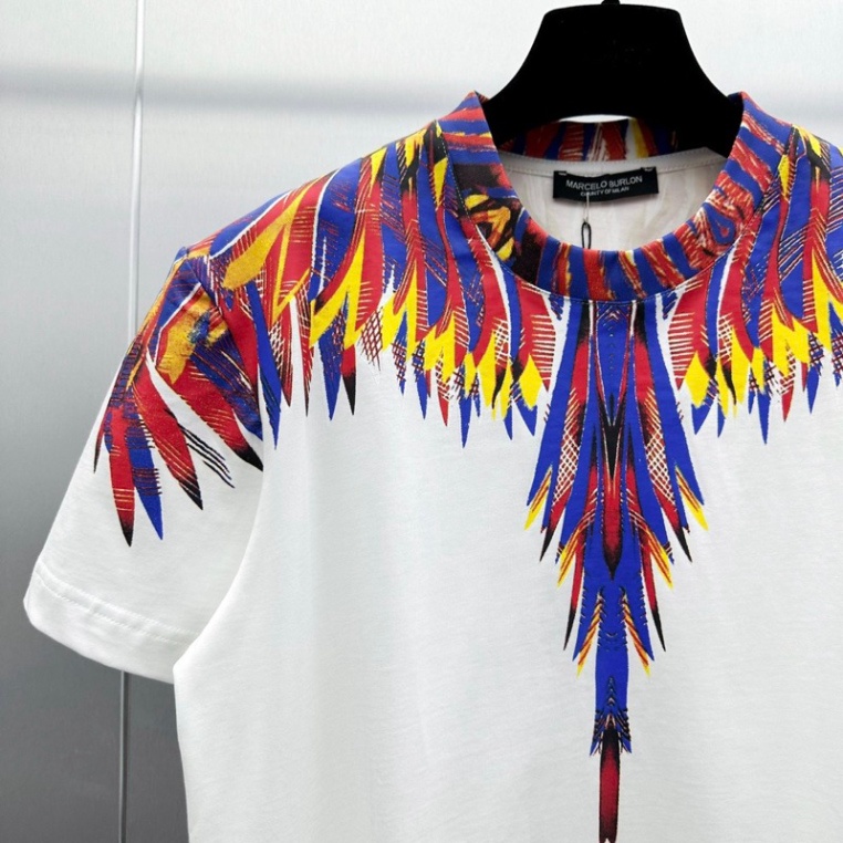 Áo Phông Nam Nữ In Hoạ Tiết Đôi Cánh Burlon Loang Tím Đỏ Vàng Tràn Cổ Hai Mặt . Áo Cộc Tay Siêu Cho Các Boy Phố 2023 A11