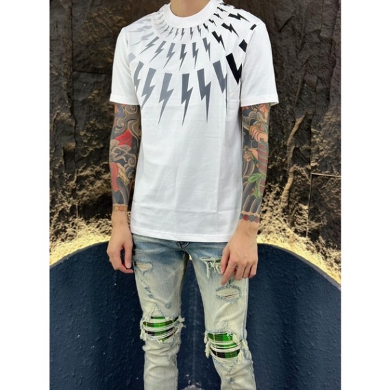 Áo Phông Cộc Tay In Hình Tia Sét - Áo Thun Cotton Mát Thấm Hút Mồ Hôi Hàng Đẹp 2023