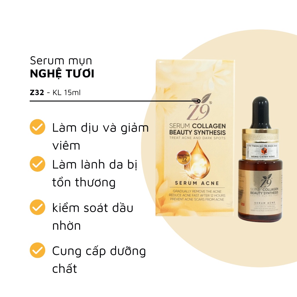 Serum Giảm Mụn Tinh Chất Nghệ Z9 Mờ Thâm Trắng Da Giảm Mụn Nhanh Chóng 15ml Z32