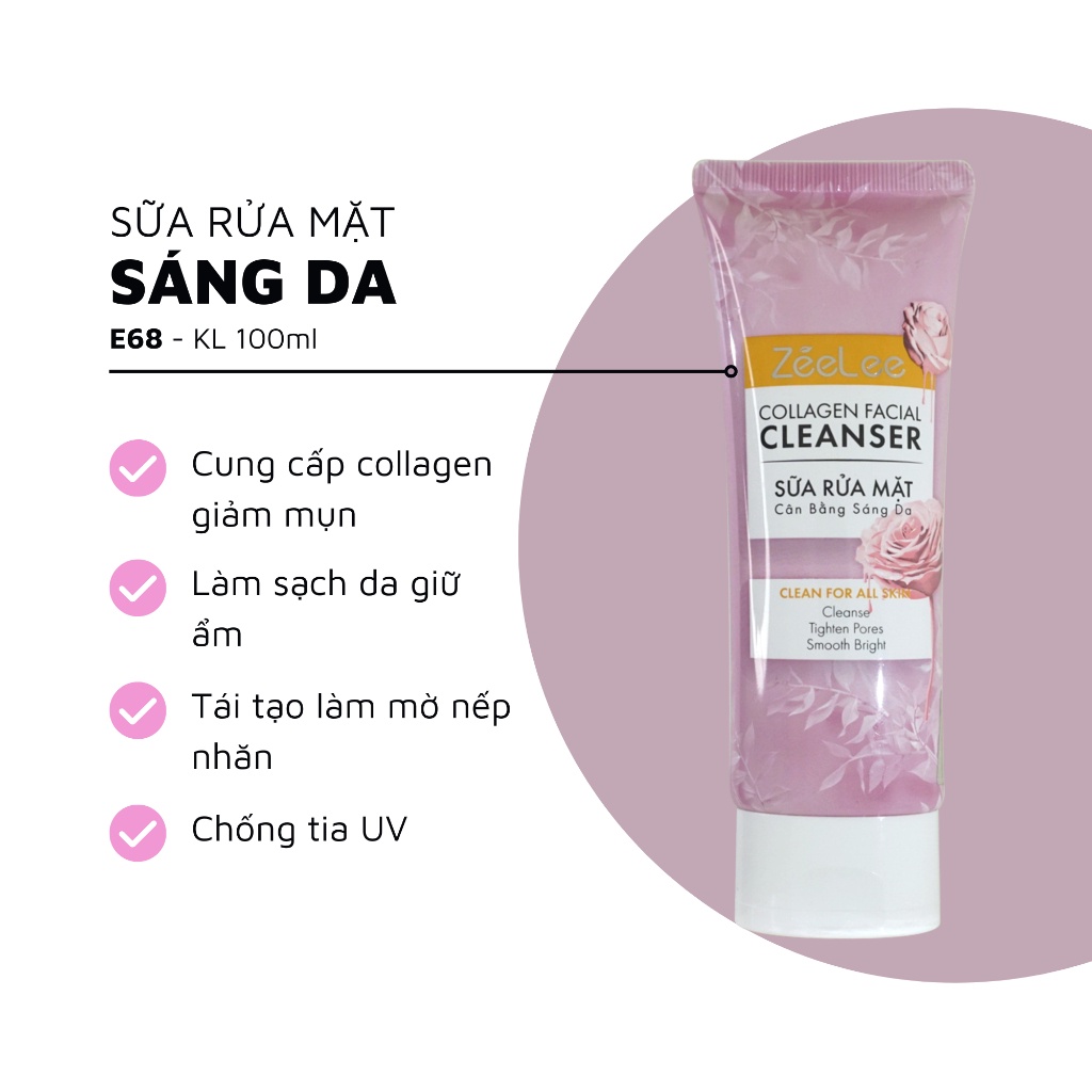 Sữa Rửa Mặt Collagen Sáng Da ZeeLee Sạch Da Trắng Sáng 100g