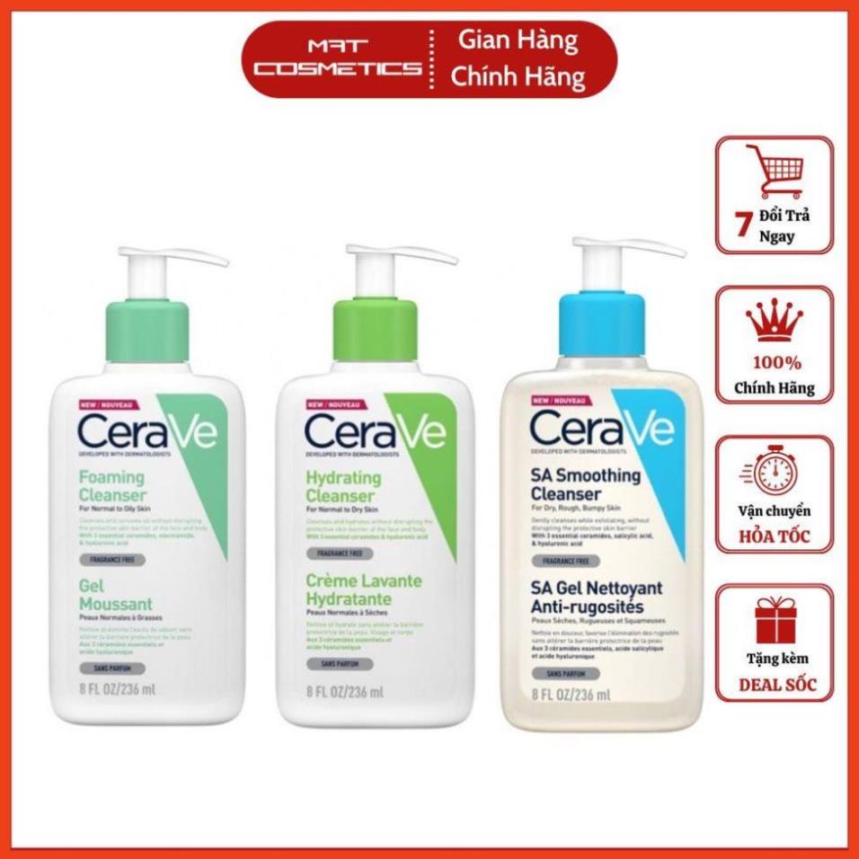 Sữa Rửa Mặt Cerave Dịu Nhẹ Dành Cho Da Dầu Da Khô Và Da Mụn Chính Hãng 236ml - Tặng Kèm 2 Miếng Mặt Nạ Nhau Thai Cừu