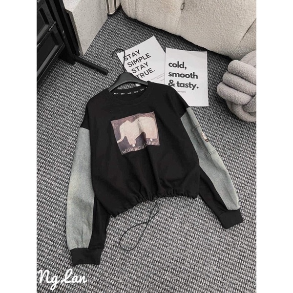 Áo nỉ pha tay bò rút dây siêu hot