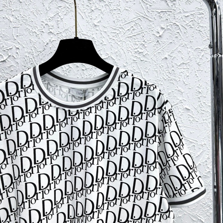 Áo Phông Nam Nữ Dập Vân Chữ CD Monogram Đen Trắng Phối Bo Sọc Chun - Áo Thun Siêu Cấp Chất Cotton Mát Thấm Hút Mồ Hôi