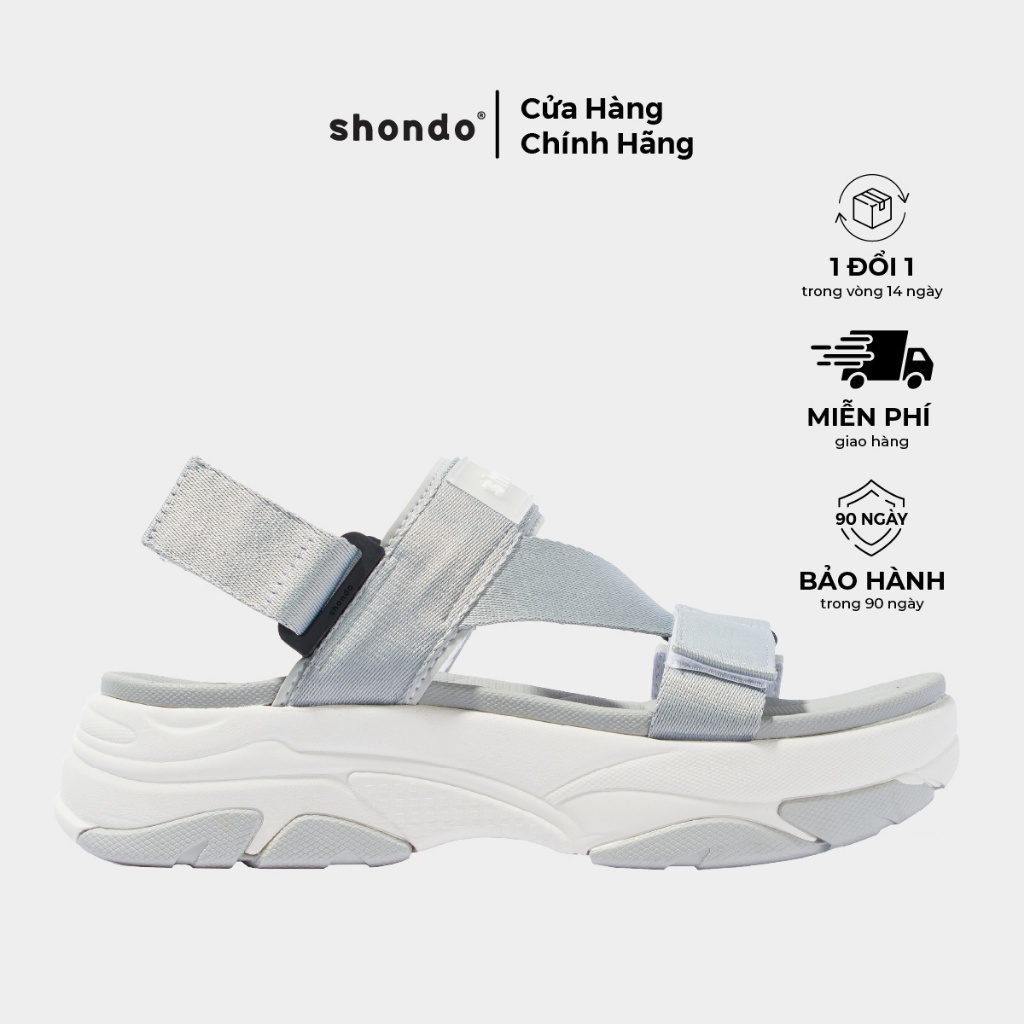 Giày Sandal Nam Nữ Tanky Shondo Trắng Xám Đế Cao Êm Bền TAN0020