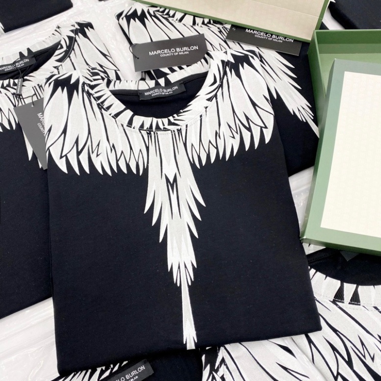 Áo Phông Nam Nữ  In Hình Đôi Cánh Trắng Burlon Tràn Cổ Hai Mặt . Áo Cánh Chim Cho Các Boy Phố Đi Chơi Đi Biển Hót 2023