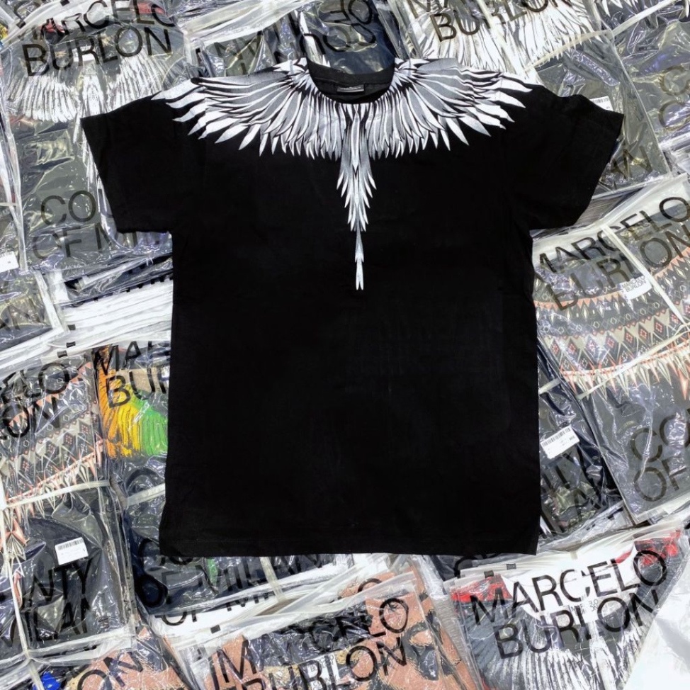 Áo Phông Nam Nữ  In Hình Đôi Cánh Trắng Burlon Tràn Cổ Hai Mặt . Áo Cánh Chim Cho Các Boy Phố Đi Chơi Đi Biển Hót 2023