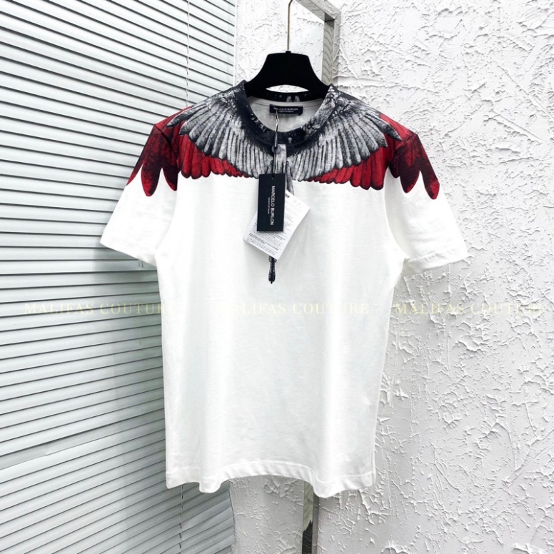 Áo Phông Nam Nữ In Hình Đôi Cánh Burlon Xám Đỏ Tràn Cổ Hai Mặt . Áo Thun Siêu Cấp Dành Cho Các Boy Phố Đi Chơi Đi Biển