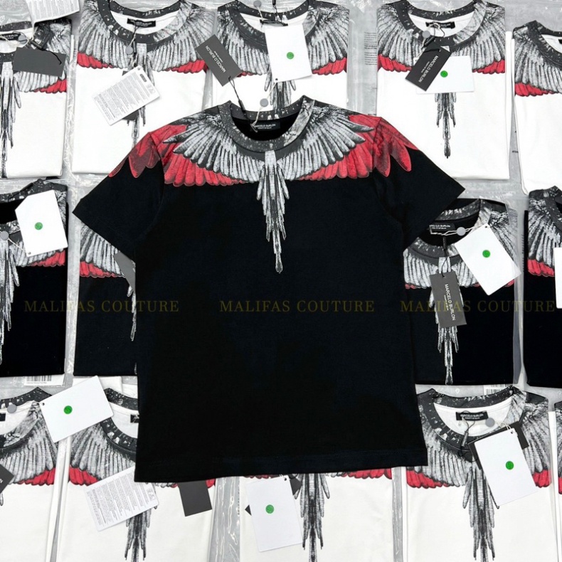 Áo Phông Nam Nữ In Hình Đôi Cánh Burlon Xám Đỏ Tràn Cổ Hai Mặt . Áo Thun Siêu Cấp Dành Cho Các Boy Phố Đi Chơi Đi Biển