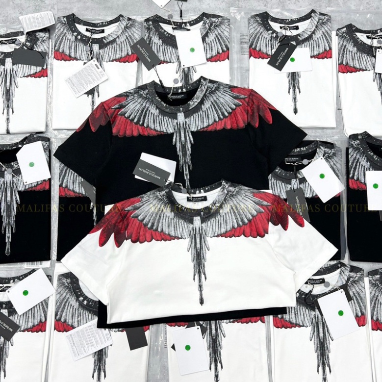 Áo Phông Nam Nữ In Hình Đôi Cánh Burlon Xám Đỏ Tràn Cổ Hai Mặt . Áo Thun Siêu Cấp Dành Cho Các Boy Phố Đi Chơi Đi Biển