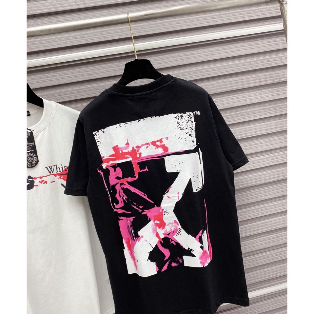 Áo Phông Nam Nữ In Chữ Off White dấu X vảy loang hồng hai mặt ,Áo Thun Siêu Cấp Cực Nét 2023