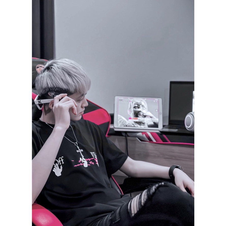 Áo Phông Nam Nữ In Chữ Off White dấu X vảy loang hồng hai mặt ,Áo Thun Siêu Cấp Cực Nét 2023