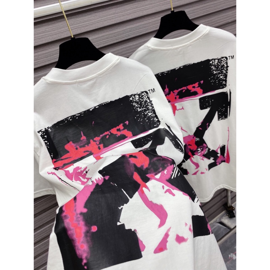 Áo Phông Nam Nữ In Chữ Off White dấu X vảy loang hồng hai mặt ,Áo Thun Siêu Cấp Cực Nét 2023