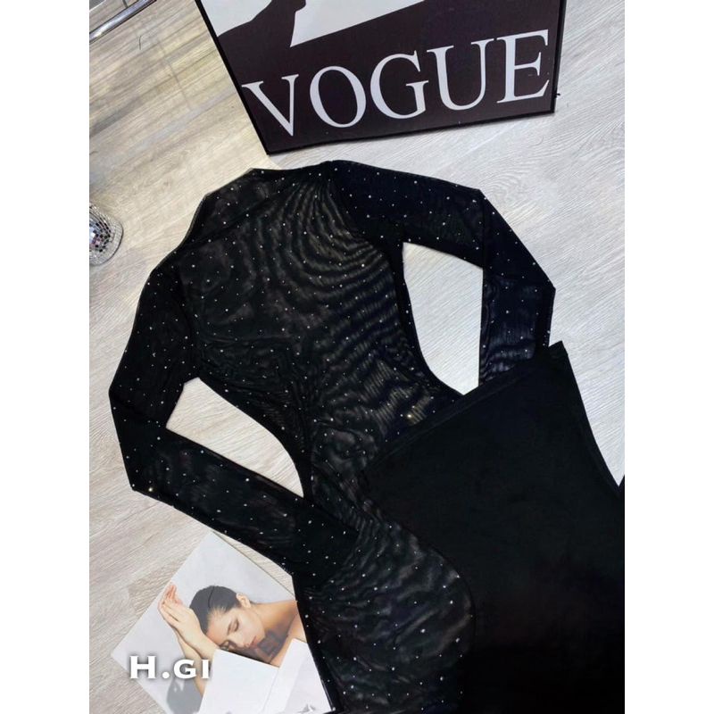 Đầm body mix đá dài tay Sang chảnh