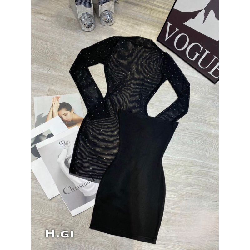 Đầm body mix đá dài tay Sang chảnh