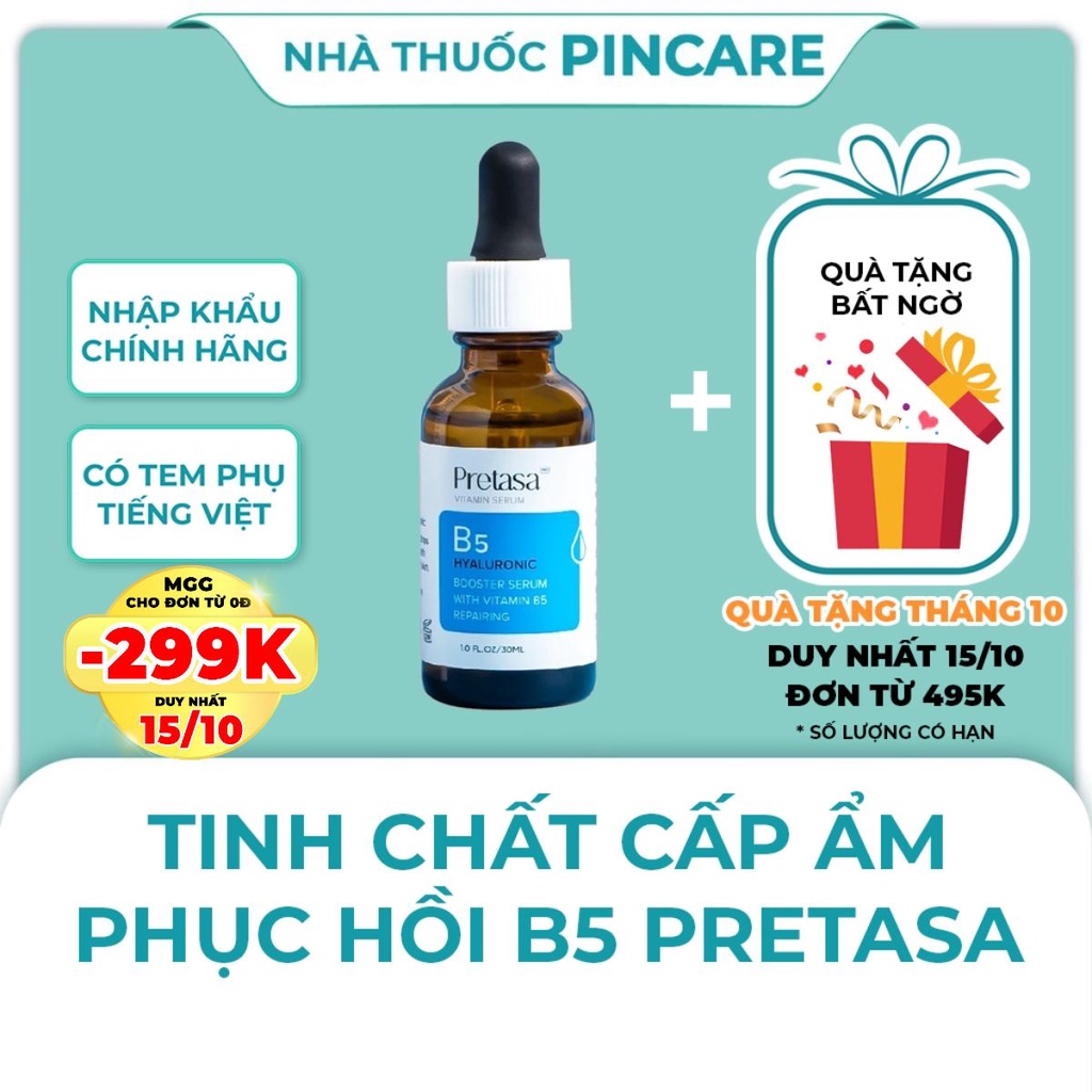 Serum cấp ẩm phục hồi da Pretasa B5 Niacinamide Serum (Xanh) - Hàng Chính Hãng - Nhà Thuốc PinCare