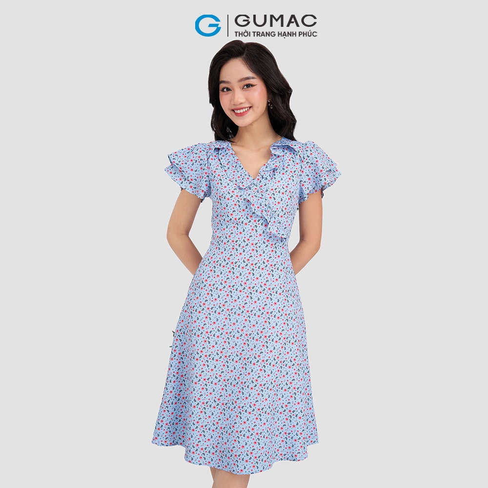 Đầm hoa nhí nữ phối bèo GUMAC DD03049