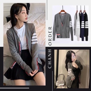Áo cardigan thom len hoạ tiết bốn sọc