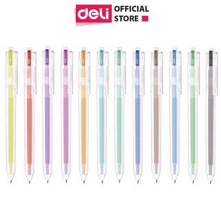 Hộp 12 bút bi mực gel bấm nhiều màu deli g118 - bộ 12 cây bút mực màu sắc ngòi 0.5mm delight gel pen