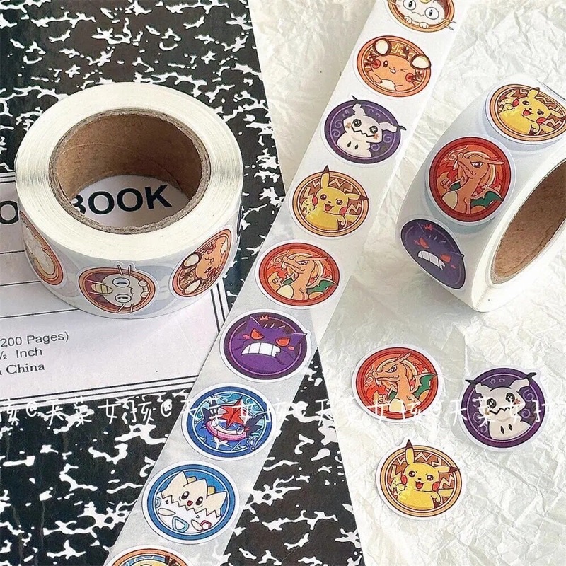 Sticker cuộn 500 hình dán chủ đề Anime One Piece/Naruto/Pokemon/Sakura Card Captor/Conan