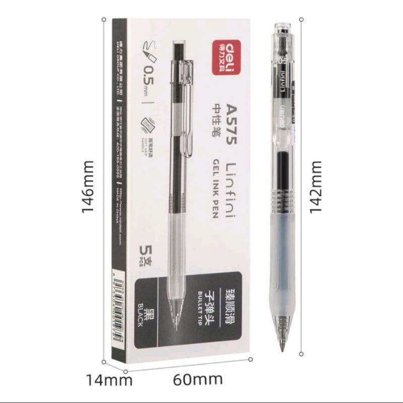 BÚT BI MỰC GEL BẤM TRONG SUỐT DELI A575 - BÚT MỰC BẤM LINFINI NGÒI 0.5MM GEL PEN