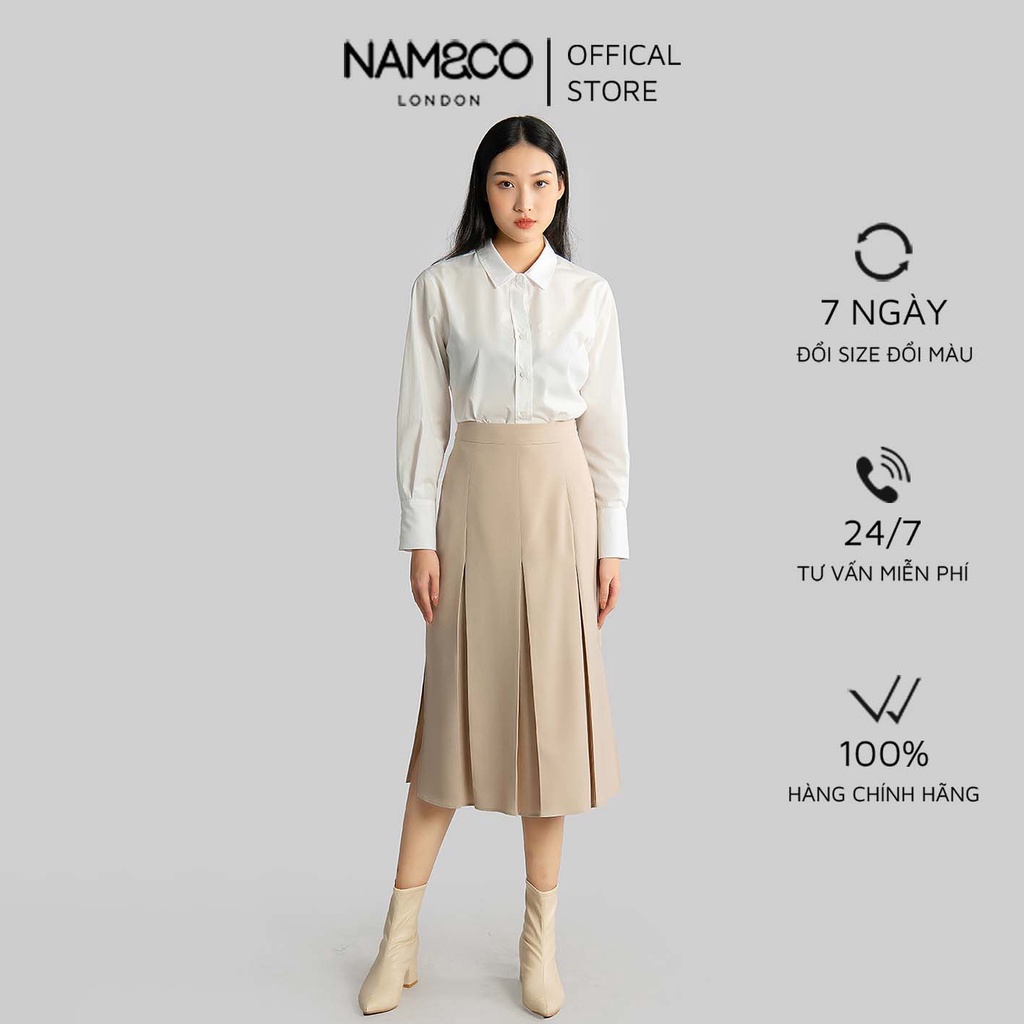 Chân váy xếp ly nữ Namandco xinh cạp cao dài qua gối 2 lớp thanh lịch S M L XL đen, nâu, xanh, trắng sữa NS0088