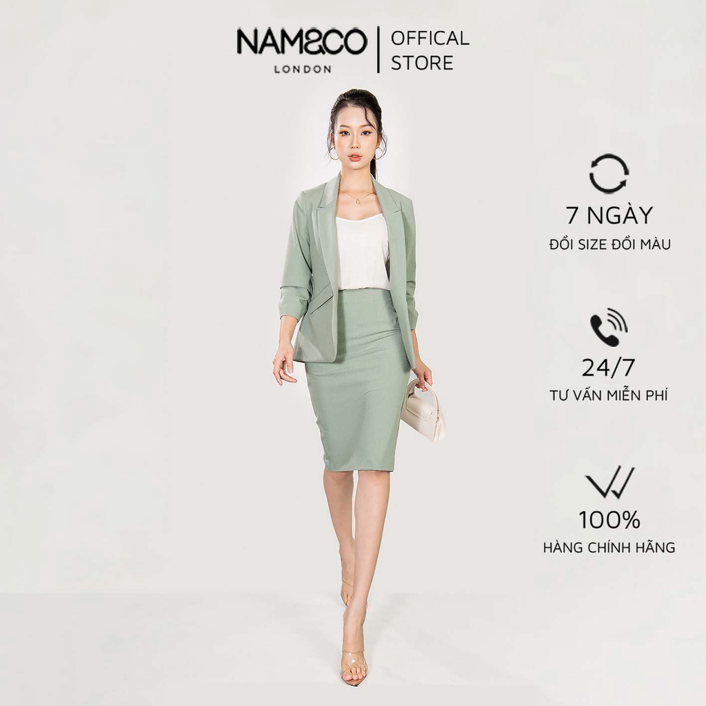 Chân váy bút chì nữ Namandco công sở dài qua gối vải co giãn thoải mái size S,M,L,XL màu trắng, xanh, begie VS0832