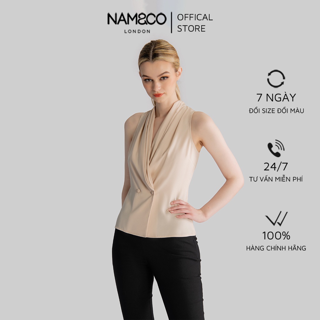 Áo sát nách cổ chữ V nữ Namandco có bèo nhún thiết kế chiết eo tôn dáng trẻ trung S M L XL đen, be NB0174