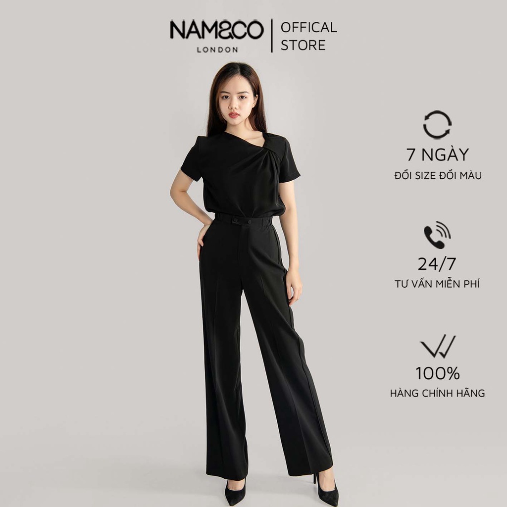 Set đồ nữ Namandco áo kiểu cổ xoắn chéo và quần ống suông tôn dáng vải mềm mại, thoáng mát NB0169 NT0106