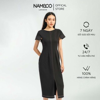 Đầm ôm dài qua gối nữ Namandco thiết kế xẻ phần trước thanh lịch size S,M,L,XL màu be và đen ND0244