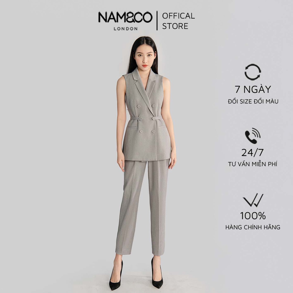 Áo blazer sát nách nữ Namandco 2 lớp có đai lưng điều chỉnh rộng chật vải mềm mát thanh lịch S,M,L,XL xám NJ0089