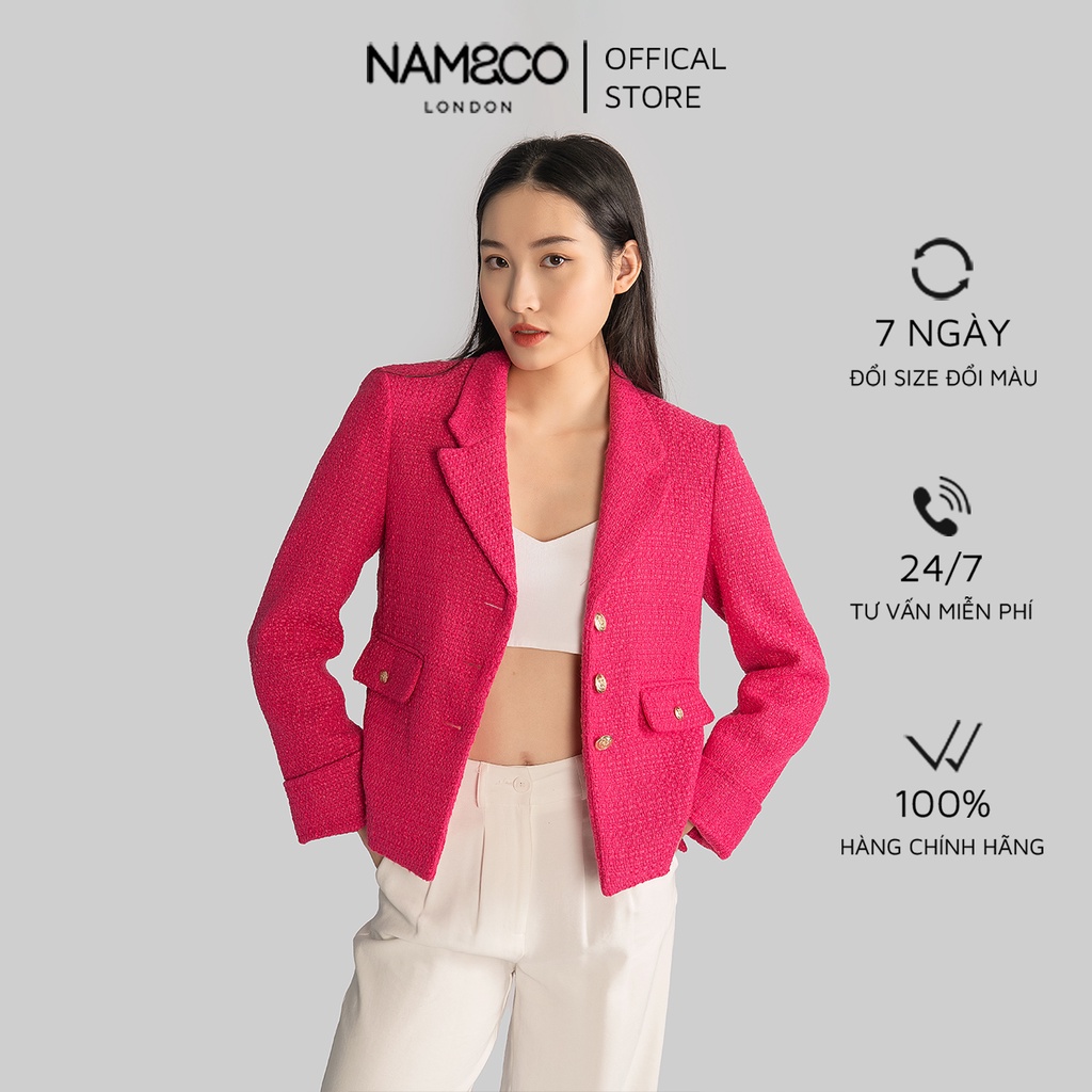Áo khoác dạ tweed nữ Namandco mỏng nhẹ hàng thiết kế 2 lớp cao cấp trẻ trung size S M L màu hồng J10068