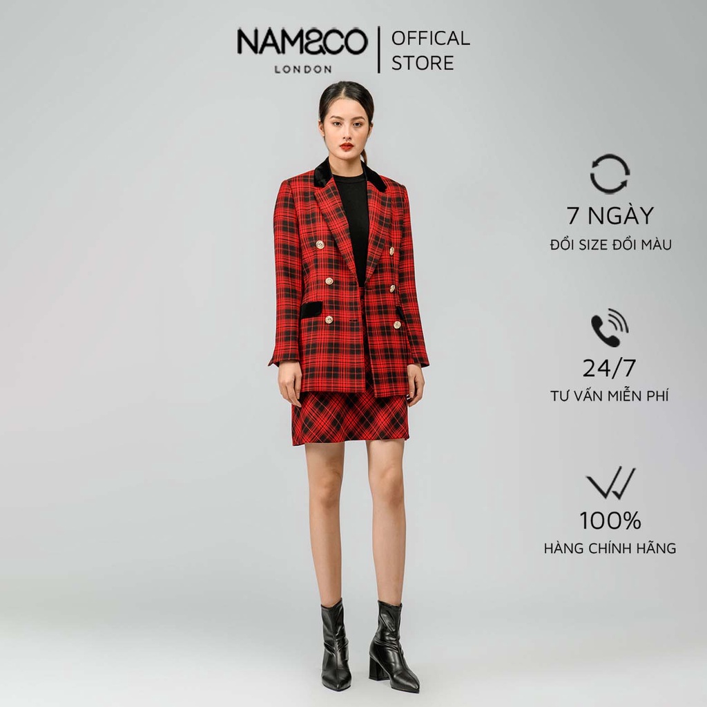 Áo khoác blazer dài tay nữ Namandco công sở 2 lớp dáng suông trẻ trung thanh lịch size S M L hoạ tiết đỏ NJ0072