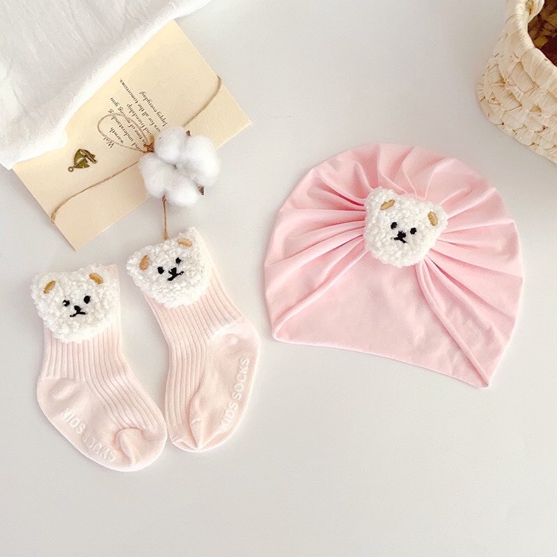 Set Mũ Turban Kèm Tất Cao Cổ hình Gấu, Thỏ ChicBaby Có Chống Trơn Trượt Dễ Thương Cho Bé