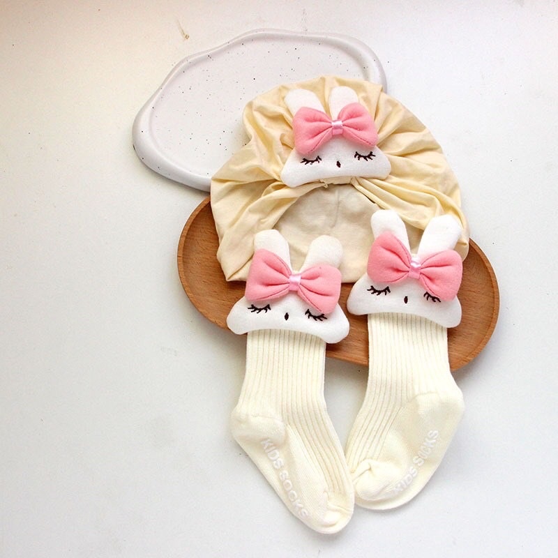 Set Mũ Turban Kèm Tất Cao Cổ hình Gấu, Thỏ ChicBaby Có Chống Trơn Trượt Dễ Thương Cho Bé