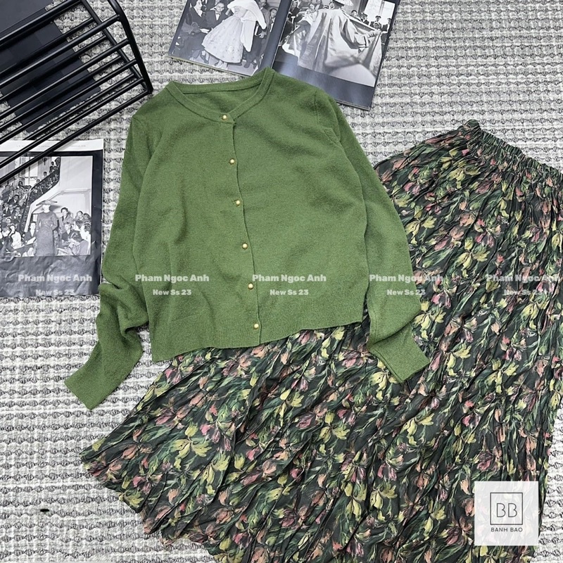 Sét áo cardigan mix chân váy hoa