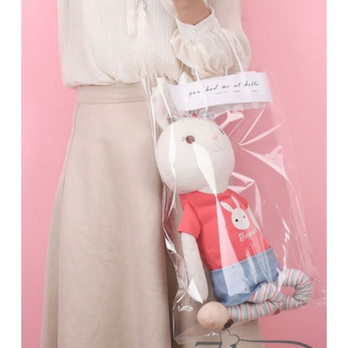 TÚI GƯƠNG ĐỰNG HOA, GẤU BÔNG CÓ QUAI XÁCH - 1 CHIẾC TÚI BÓNG KÍNH TEM GIẤY GÓI HOA