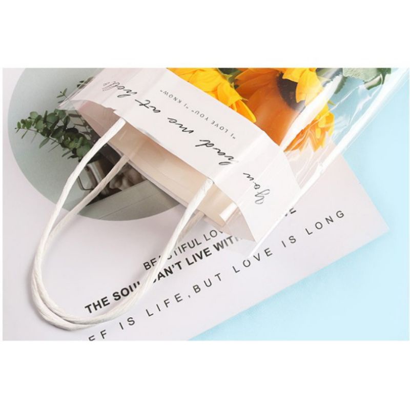 TÚI GƯƠNG ĐỰNG HOA, GẤU BÔNG CÓ QUAI XÁCH - 1 CHIẾC TÚI BÓNG KÍNH TEM GIẤY GÓI HOA