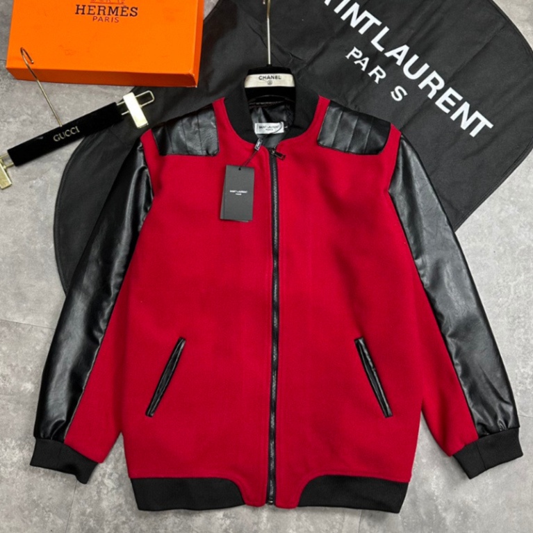 Áo khoác bomber Saint Laurent phối da thiết kế hot trend Nam nữ New 2023 - Áo Khoác Dạ Da Cao Cấp