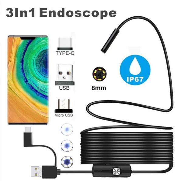 3 trong 1 USB Type-C HD Camera IP67 Ống kính nội soi chống thấm nước