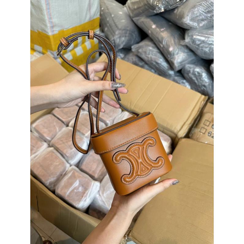 Túi Ce.lin dáng hộp màu nâu hàng QC cho nữ