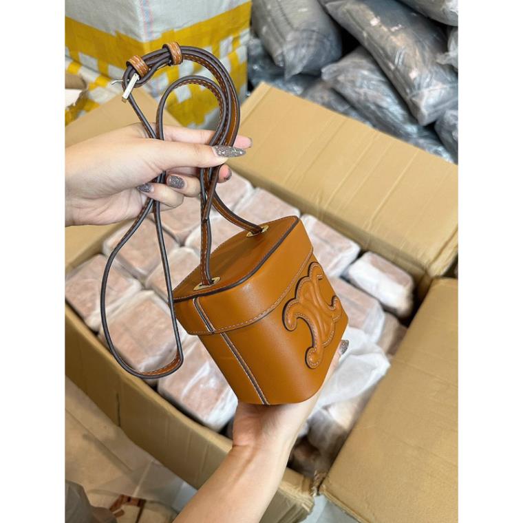 Túi Ce.lin dáng hộp màu nâu hàng QC cho nữ