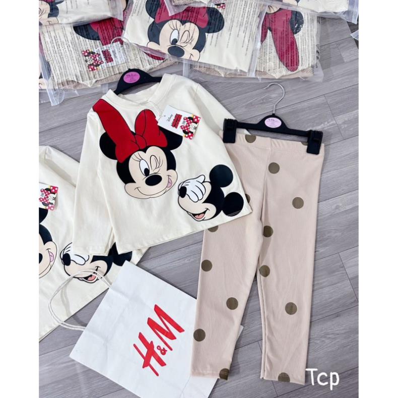 BỘ MICKY NƠ ĐỎ KÈM QUẦN LEGGING CHẤM BI CHO BÉ NEW