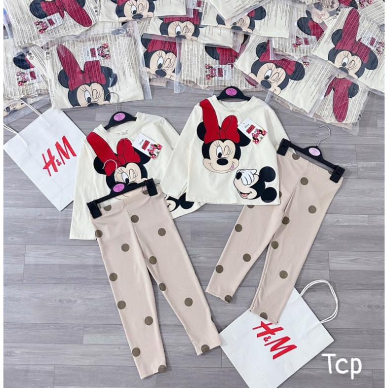 BỘ MICKY NƠ ĐỎ KÈM QUẦN LEGGING CHẤM BI CHO BÉ NEW